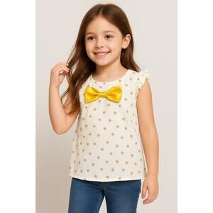 Star Print Ruffle Sleeve Top with Yellow Bow Shein Kids 120